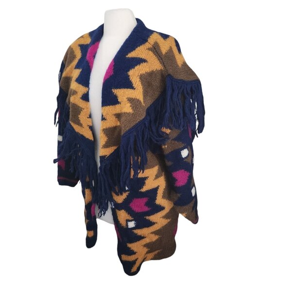 Vintage 90s Oversized Mohair Cardigan Sweater M Fringe Fuzzy Southwestern - Picture 4 of 16